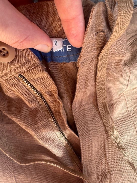 🤎 Linen Wide Leg Drawstring Pocket Pants Sz 6 - Picture 3 of 3